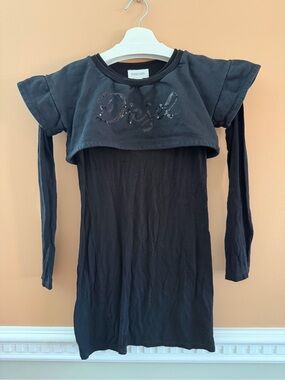 Diesel Black Two-Tier Long Sleeve Dress with Logo
